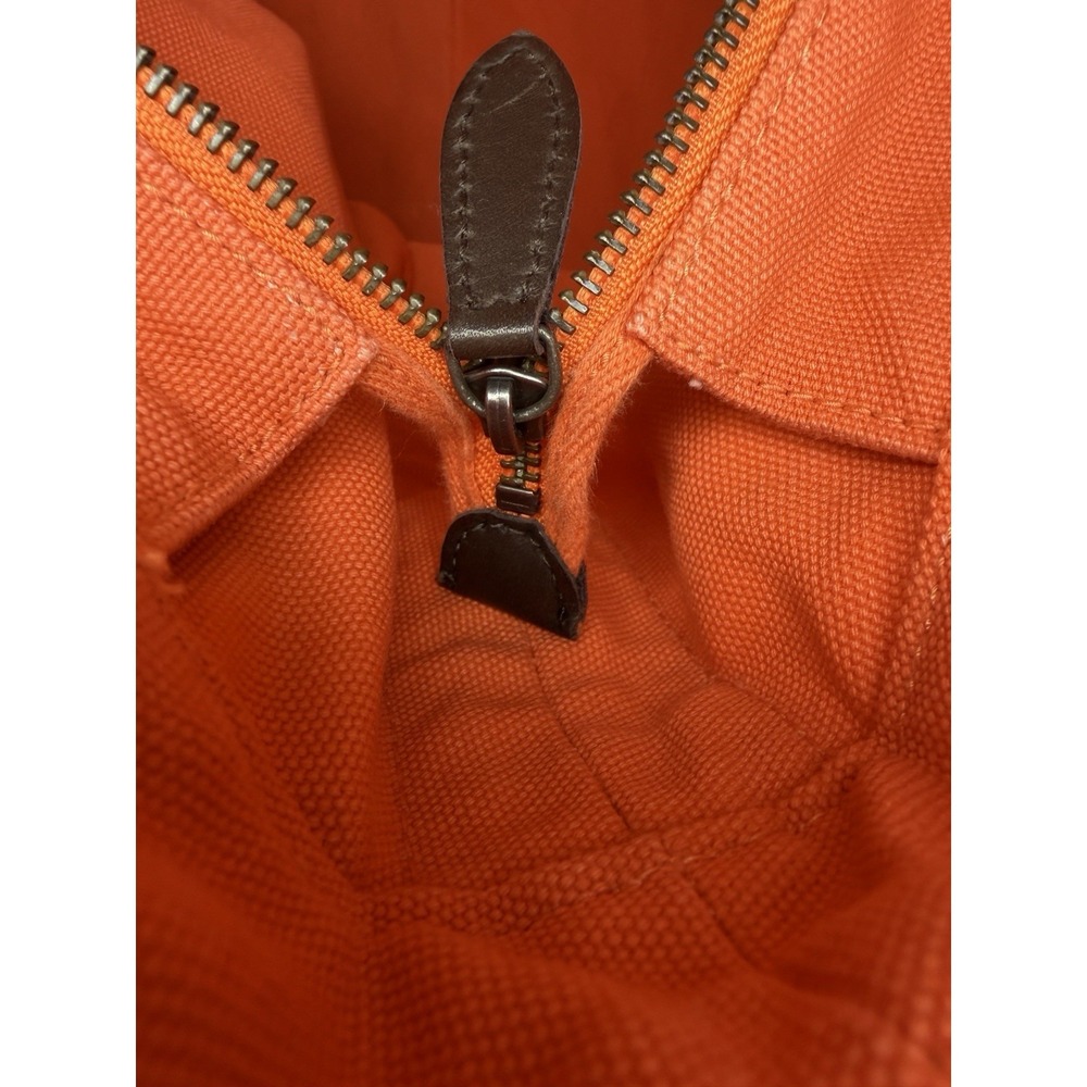 Vintage Polo Ralph Lauren Big Pony #3 Orange Canvas Tote Bag Leather Zip Rare - Picture 9 of 13